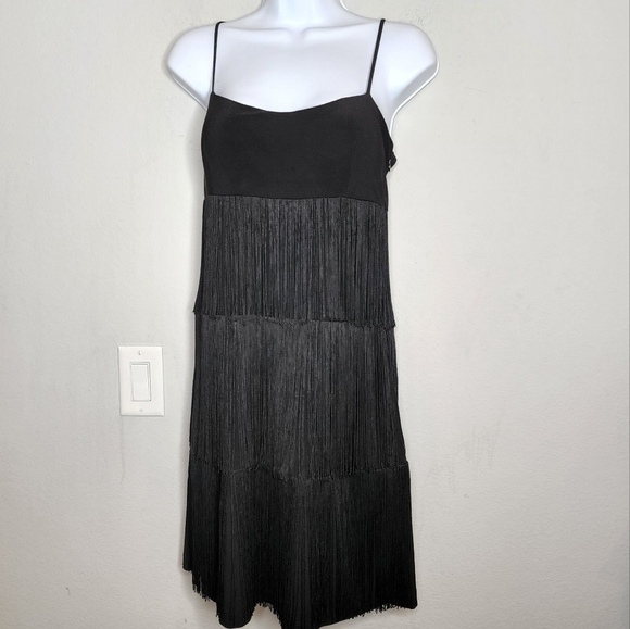 Boston Proper fringe black mini dress sleeveless size xs - Picture 1 of 13